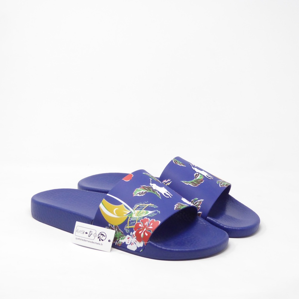 NEW Polo Ralph Lauren Mens Slide Sandals Azure Sail Blue Tropical Floral Sz 13